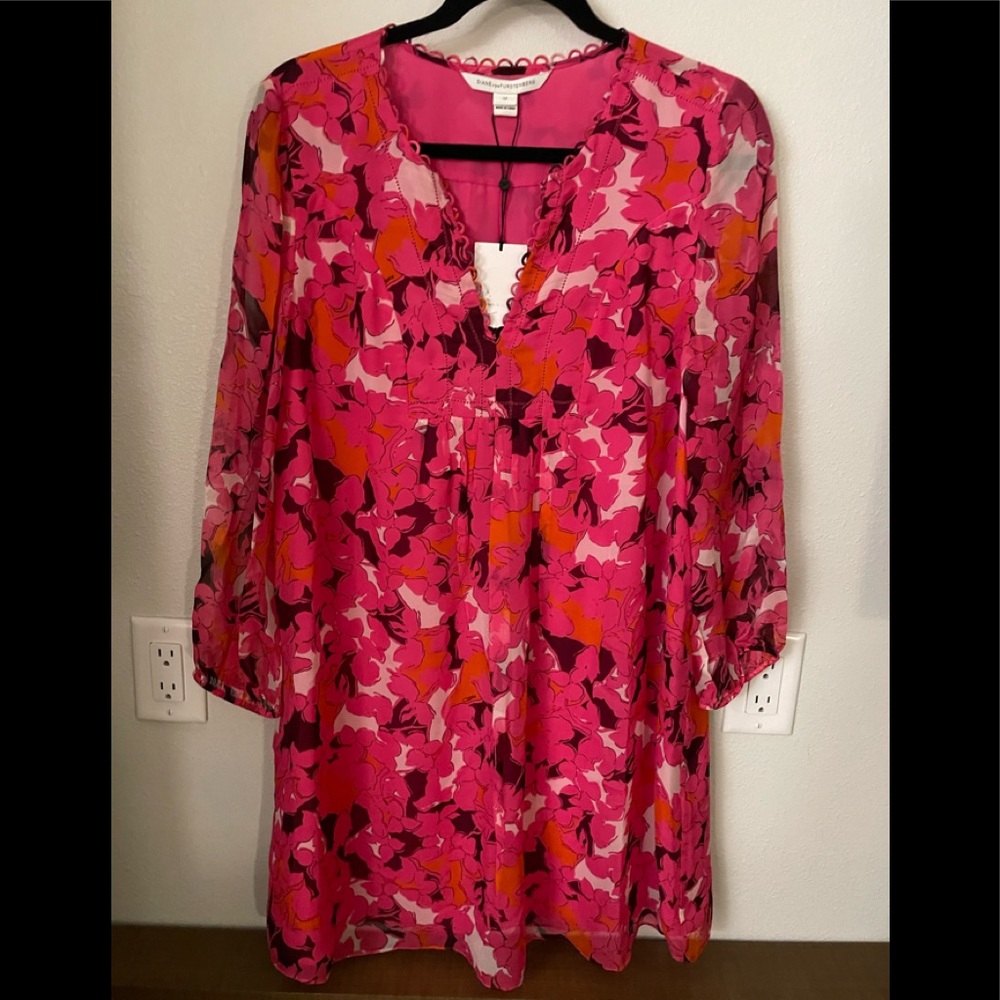NWT Diane Von Furstenberg Eden Garden Silk Floral Aria Babydoll Dress Size 12